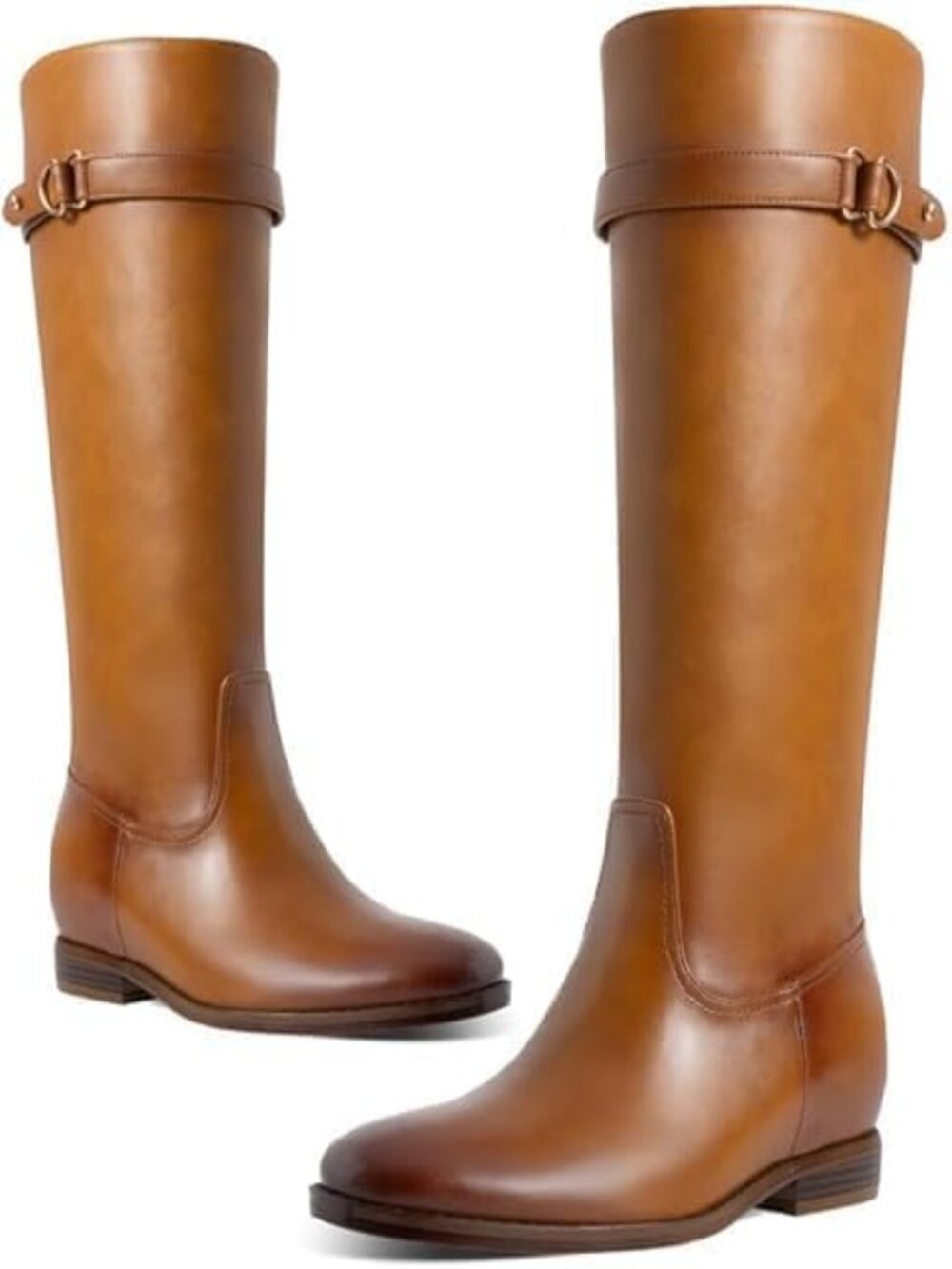 Women's Brown Round Toe Low Heel Comfortable Side Zipper Flat Knee High Boots